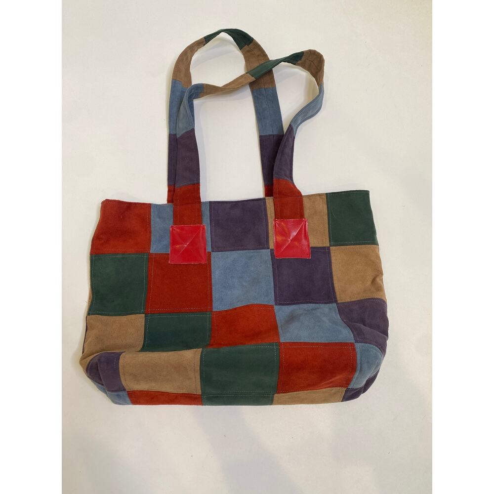 Multicolored Patchwork Sueded Shoulder Bag Purse Handmade by Louise White OS VTG
